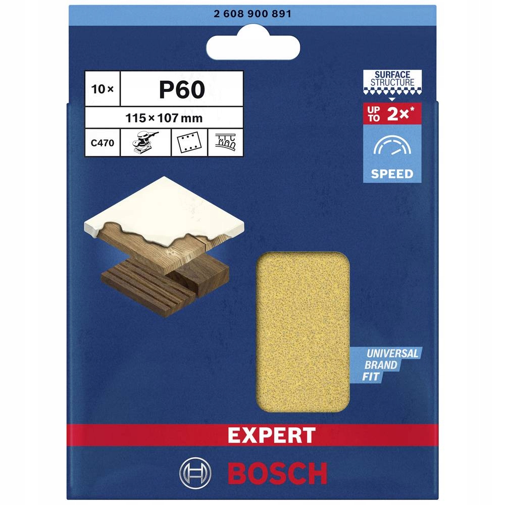Bosch 10 x Papier ścierny Expert for wood+Paint 115x107mm P60 2608900891