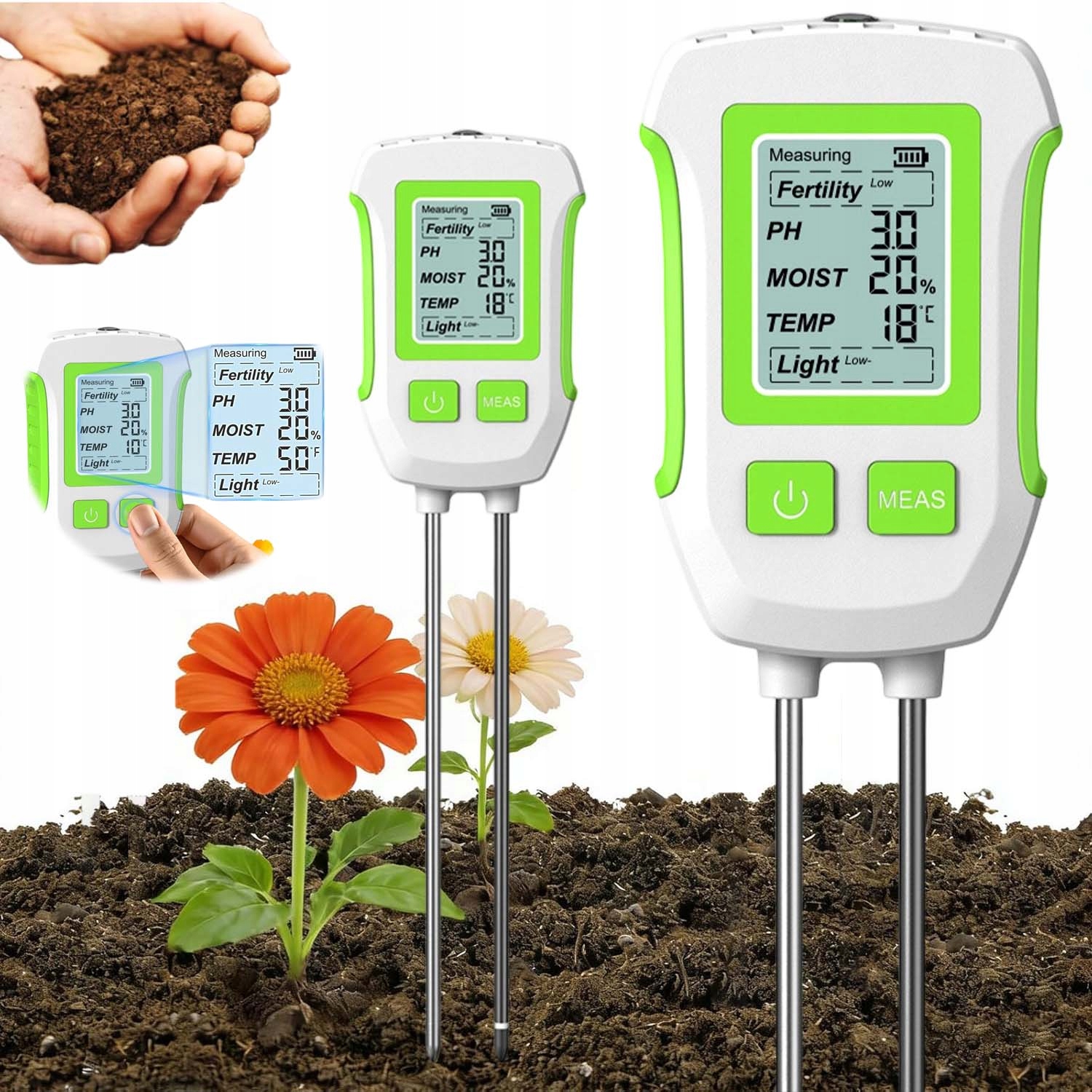 Kyselinoměr Půdy Tester Substrátu Ph Země Měřič Teploty Vlhkost 5V1