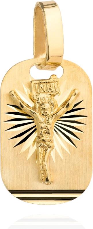 Zlatý medailonek 585 s ukřižovaným Ježíškem, obdélníková destička jako dárek