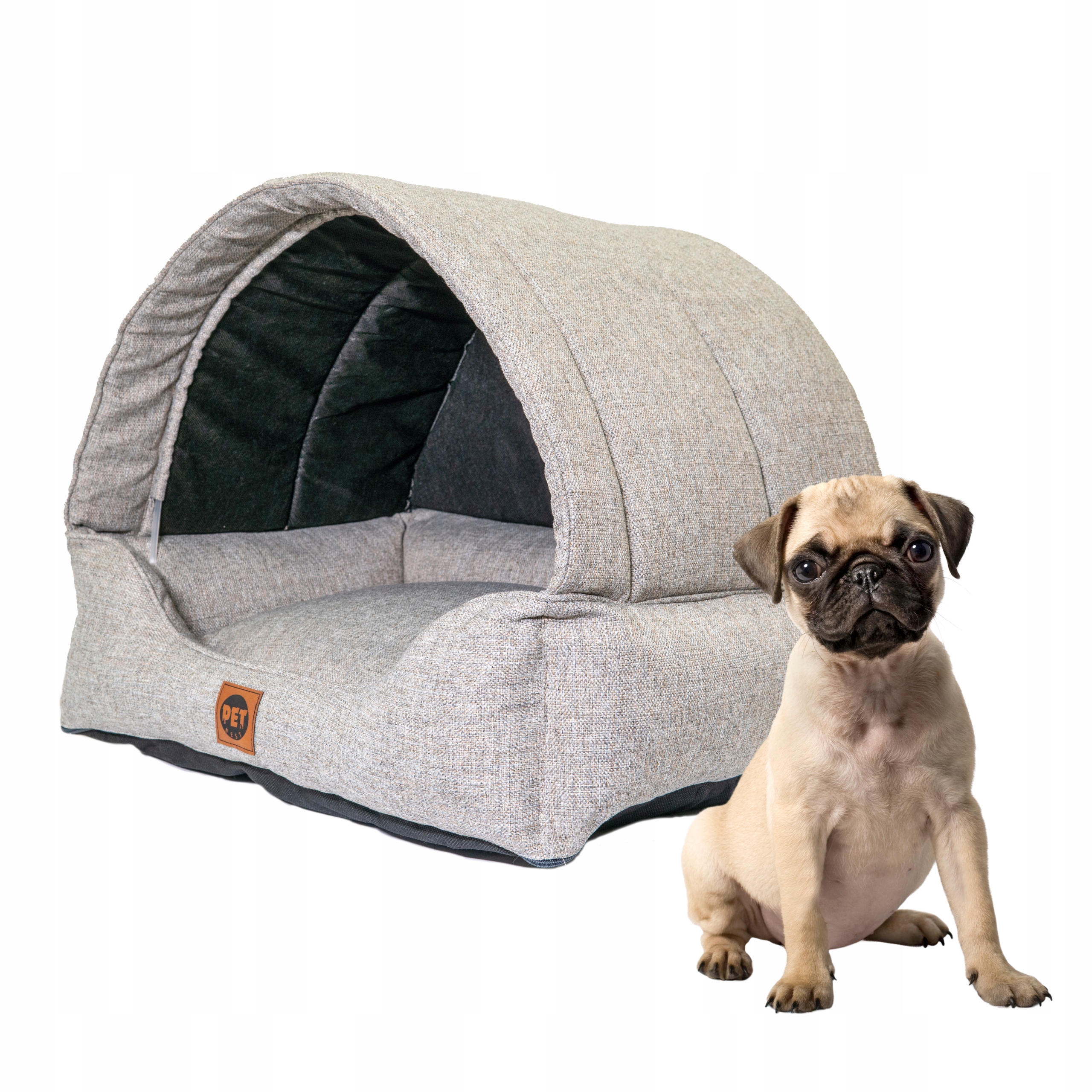 Levně Útulné Pelíšek se stříškou 2v1 Potah Budka pro psa Šedá 60x47 cm