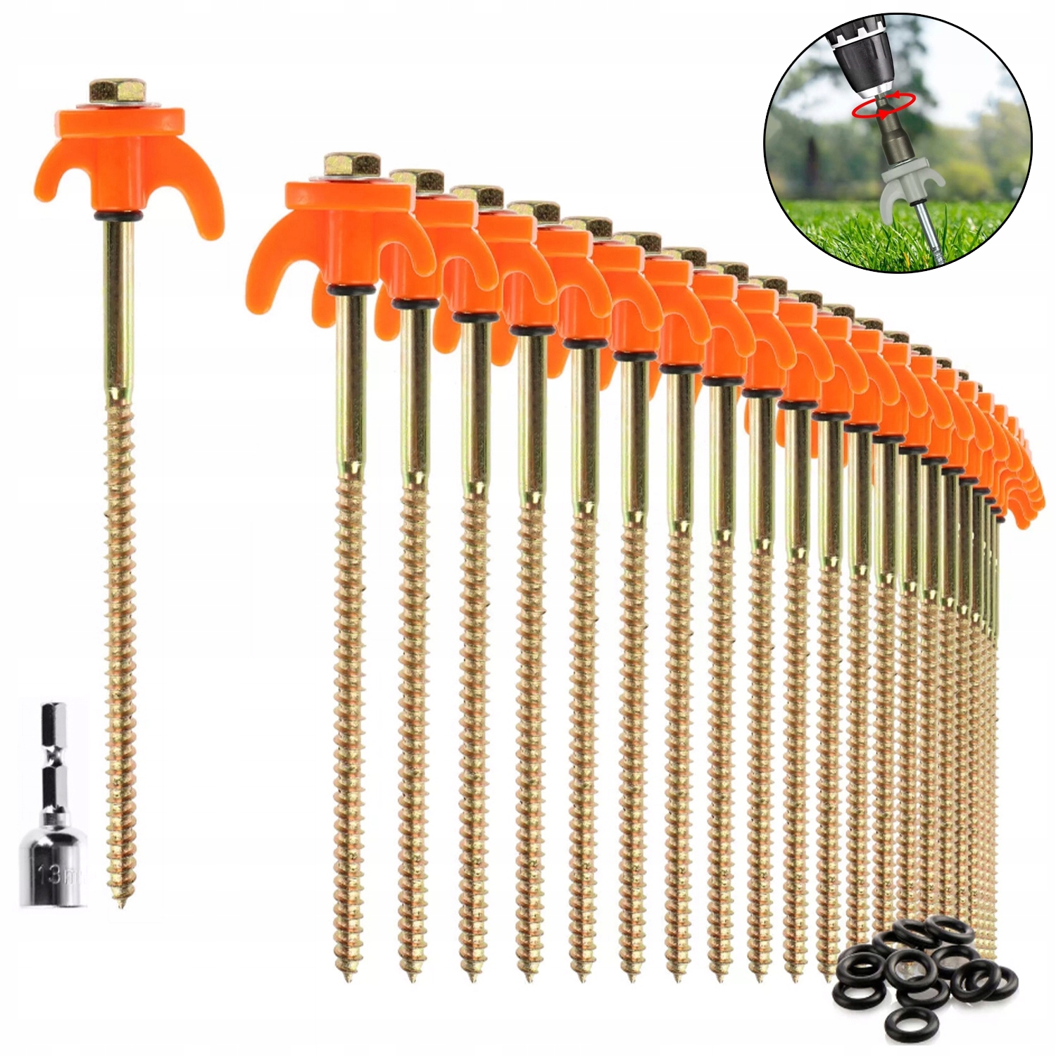 24 kolíků do stanu 20 cm Dlouhé šroubovací kolíky Vojenské kotvy Kovové