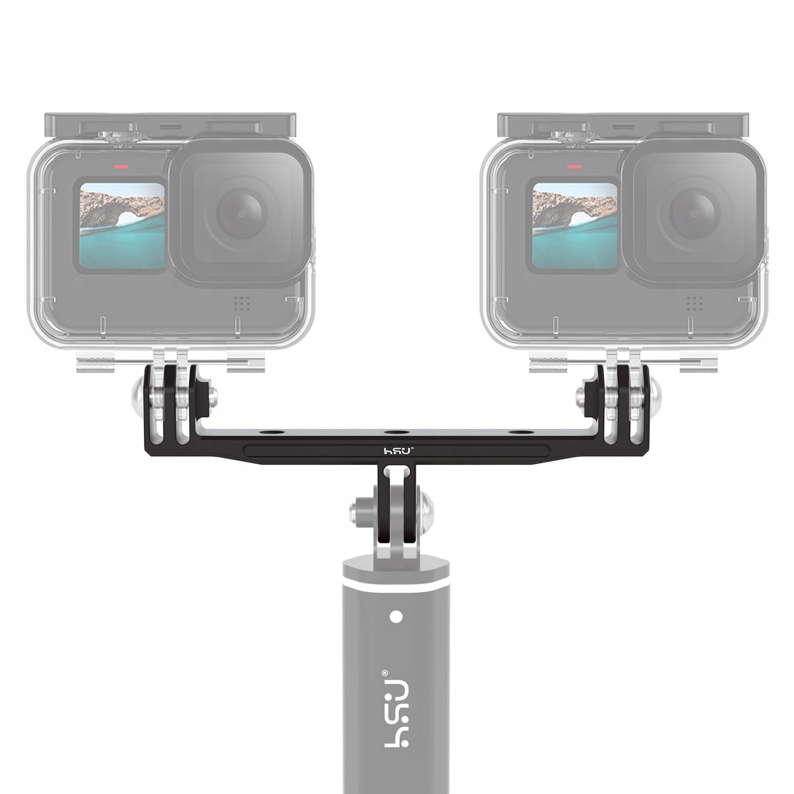 HSU Aluminiowy Podwójny Uchwyt Do GoPro Z Media Mod Lub Obudową Wodoodporną — miniatura 2