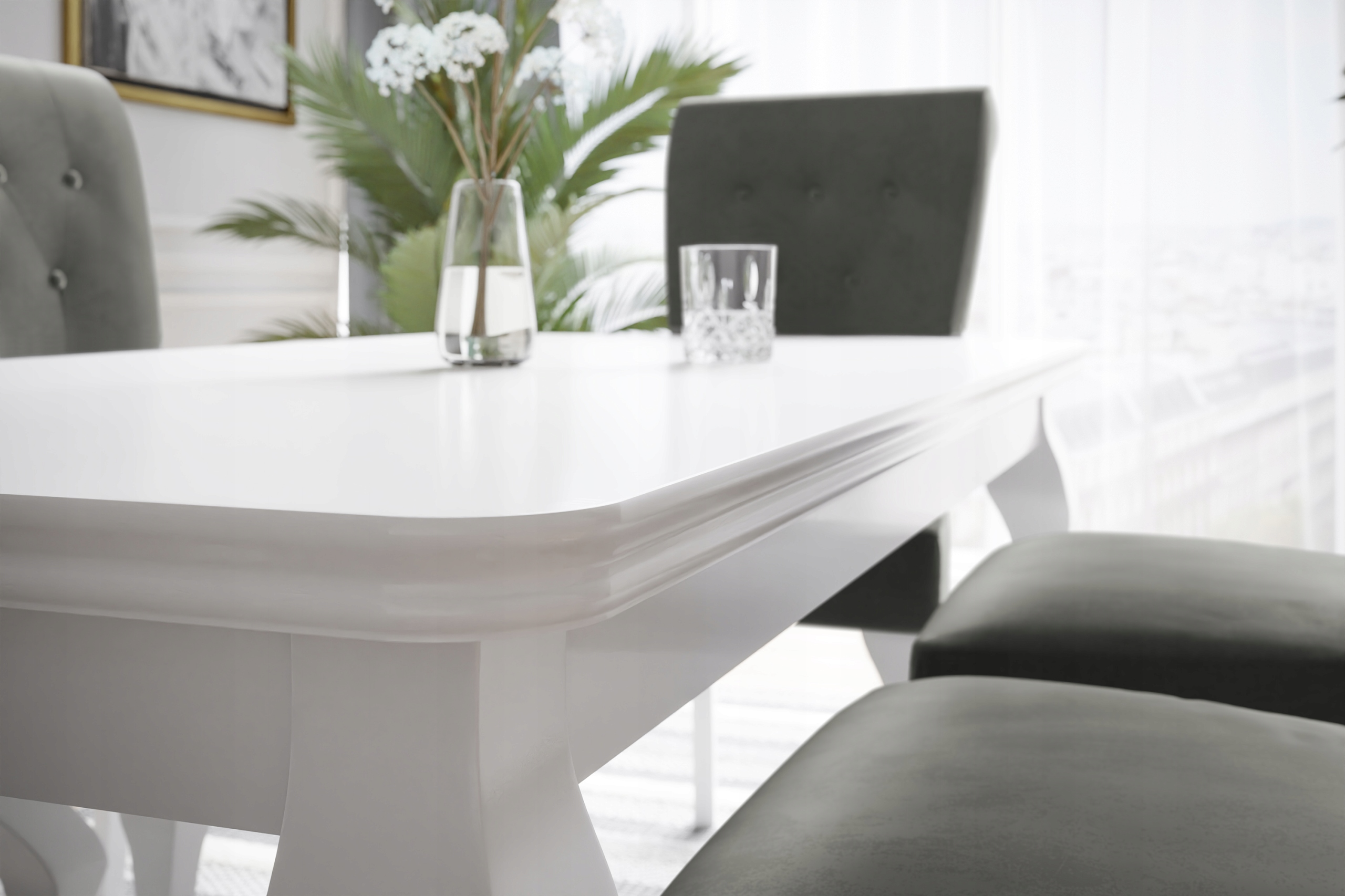 Stół 170/250 LUDWIK GLAMOUR BIAŁY POŁYSK DO SALONU Kształt blatu prostokątny