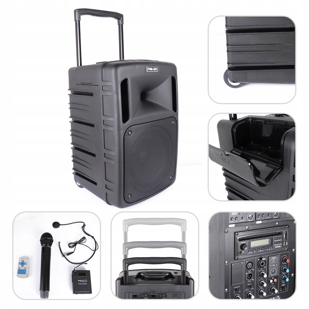 Kolumna mobilna PRO 400W bluetooth CD USB 2x mikrofon UHF AKUMULATOR