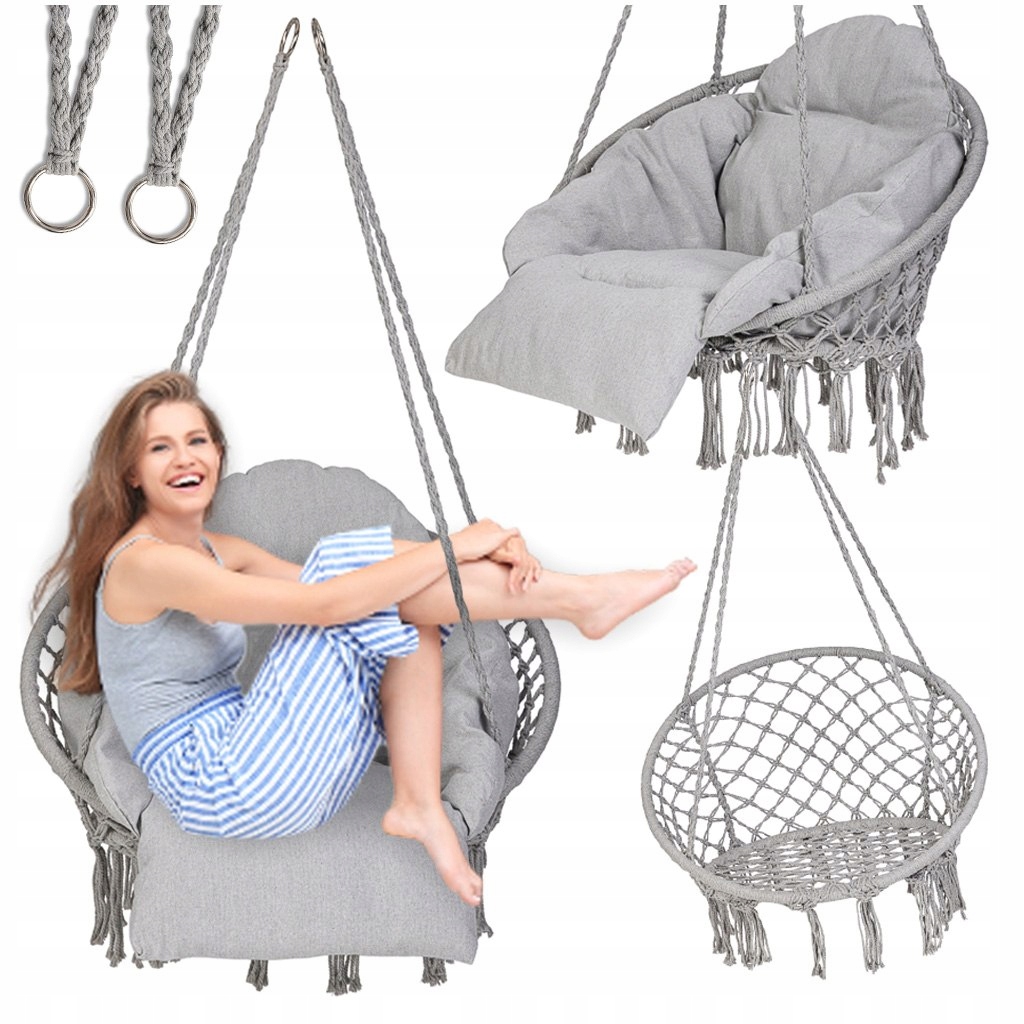 Zahradní houpačka Luaro čapí hnízdo s polštářem XXL šedá 80 cm 150 kg