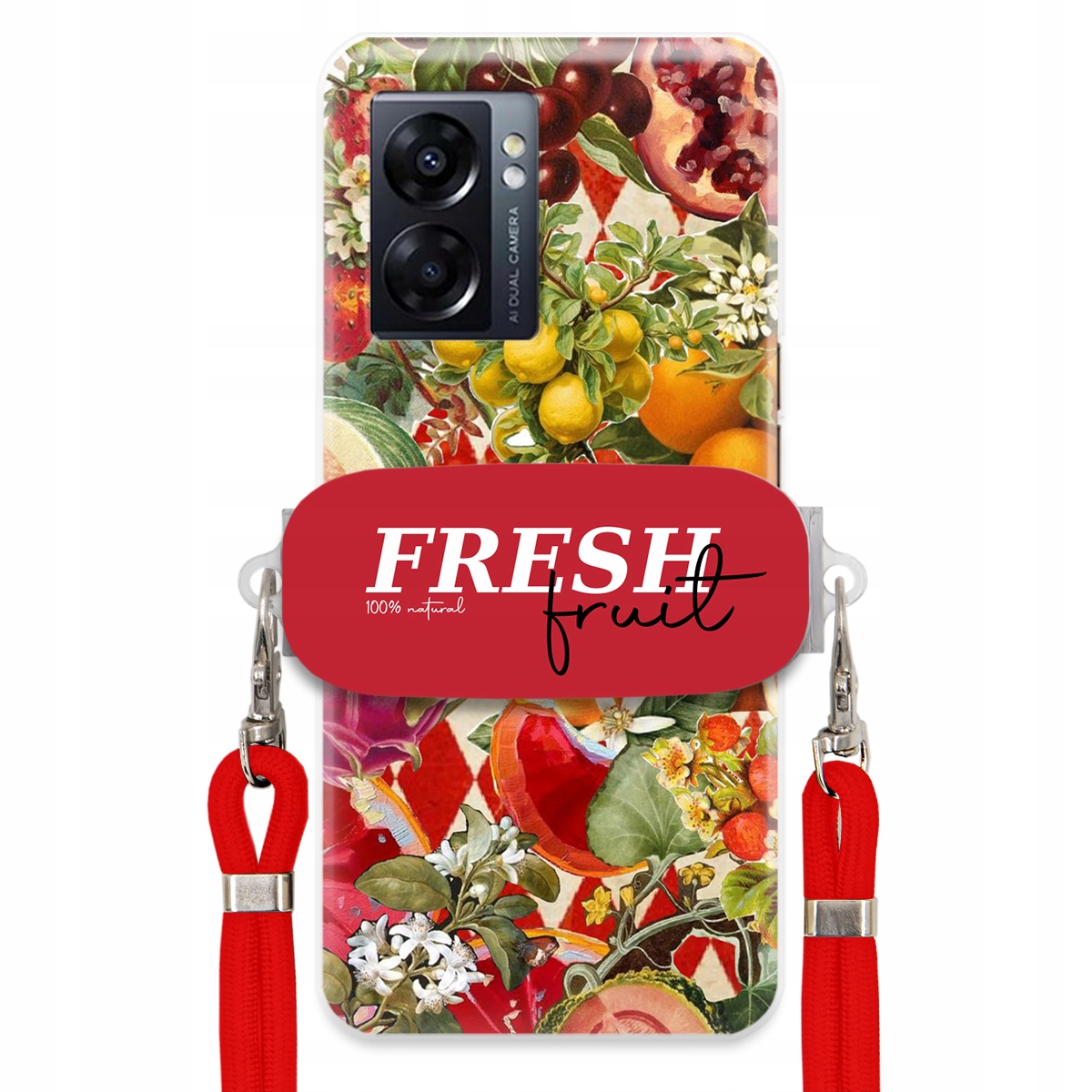 Puzdro pre Oppo A57 4G Červené Crossbody vodítko držiak Fresh Fruit Ovocné