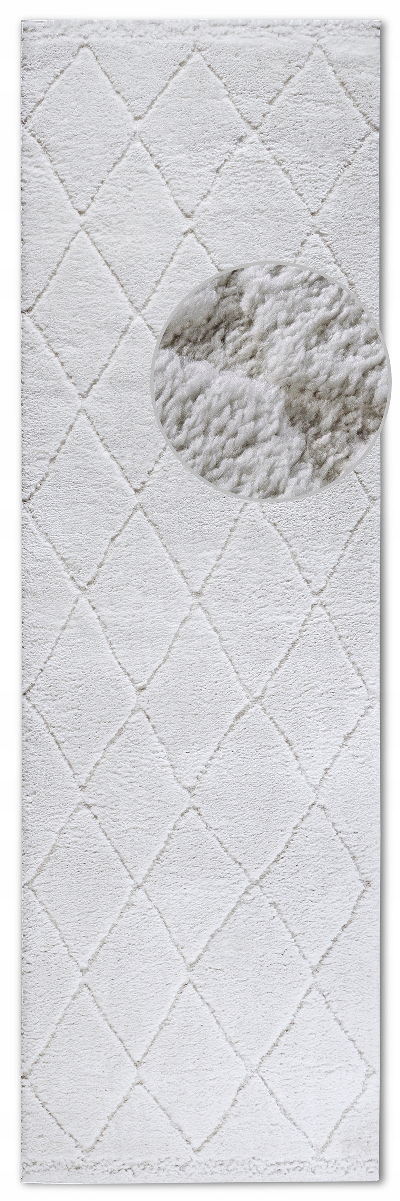 Koberec Běhoun plyšový do chodby 80 x 240 cm, krémový, moderní kostkovaný vzor