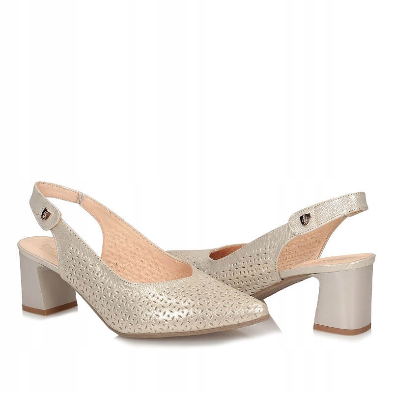 Skórzane Czółenka sandały Bioeco by Arka 4149 1097+1315 złote Rozmiar 40