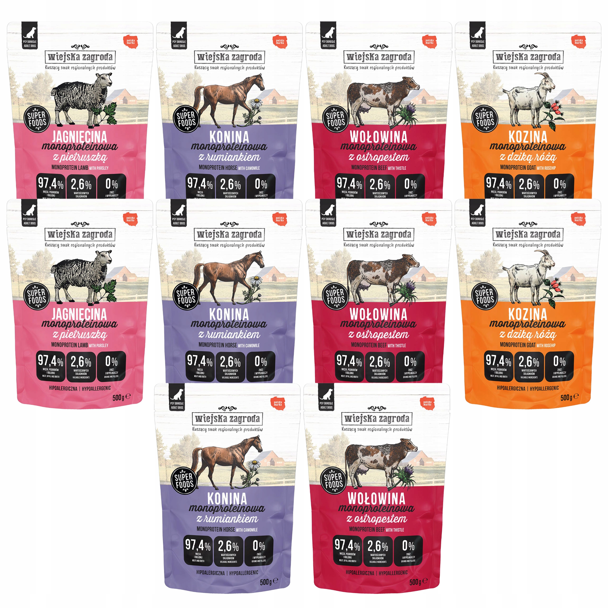 Levně Wiejska Zagroda Monoproteinové vlhké krmivo pro psy mix chutí 10 x 500 g