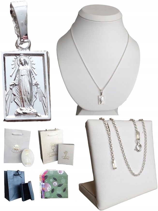 Łańcuszek srebrny + medalik SREBRNY cudowna Matka Boska