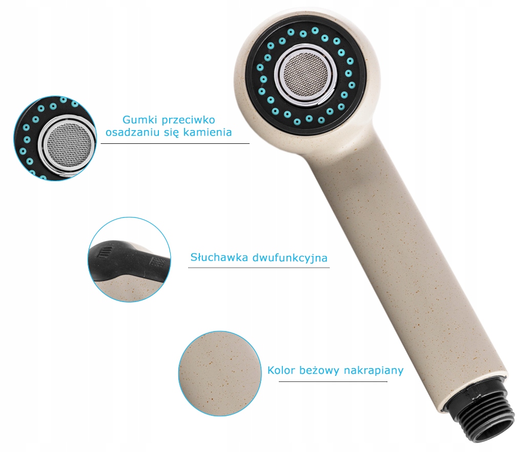 SŁUCHAWKA DO BATERII Z WYCIĄGANĄ WYLEWKA BEŻOWA Linia Pepe