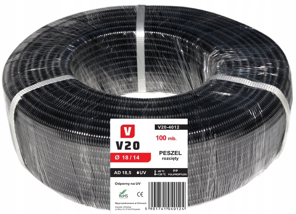 Elektroinstalační Trubka Automobilový V20 Trubka Vroubkovaná 18/14 mm 100 m řezaná