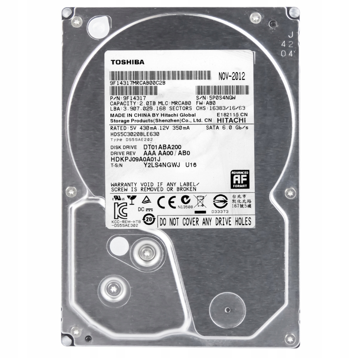Toshiba 2TB 5.7K 32MB Sata III 3.5" DT01ABA200