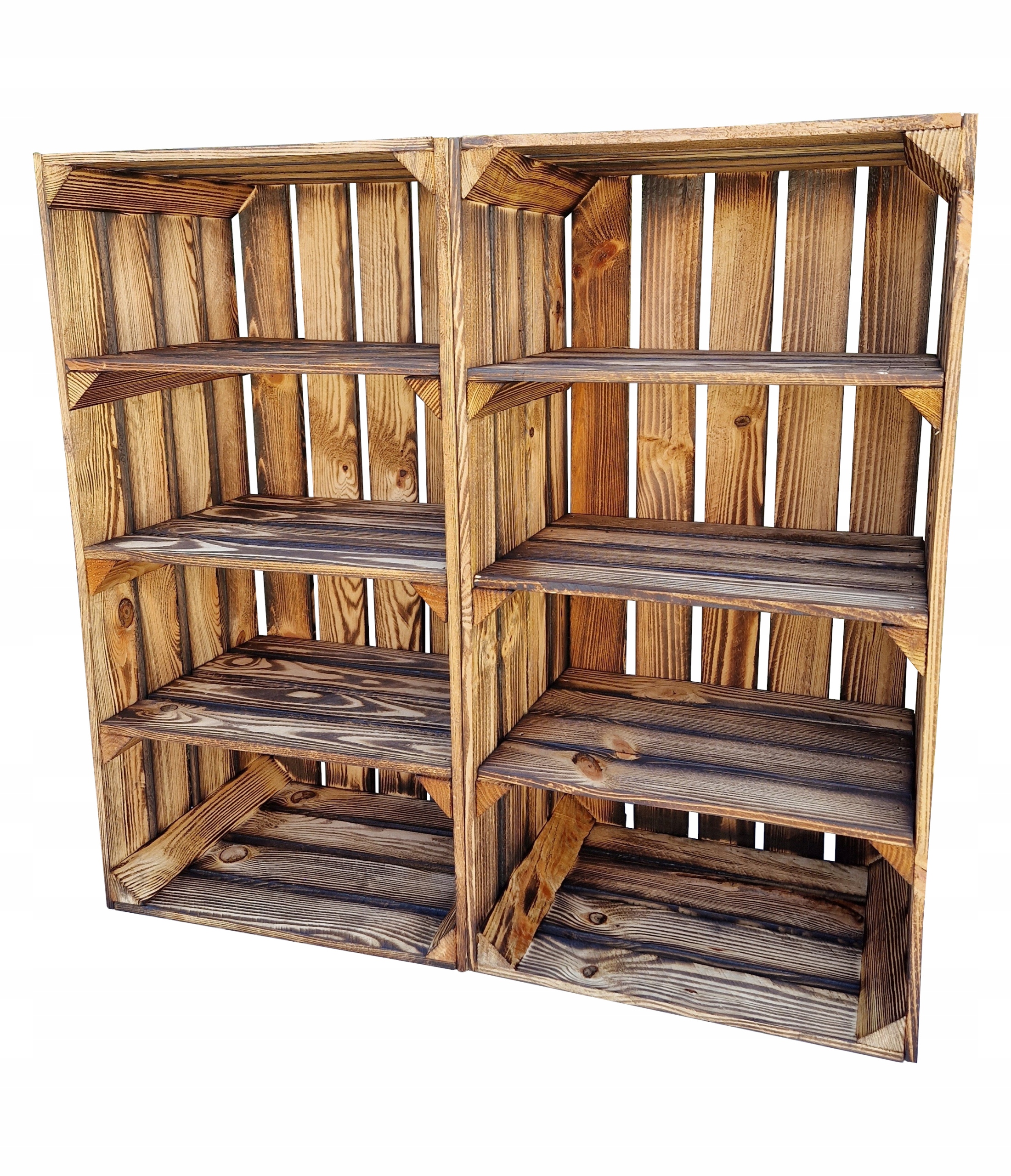 2x Dřevěné Regály Se 3 Opálovými Policemi, 75x40x30 cm, Dřevěné Krabice