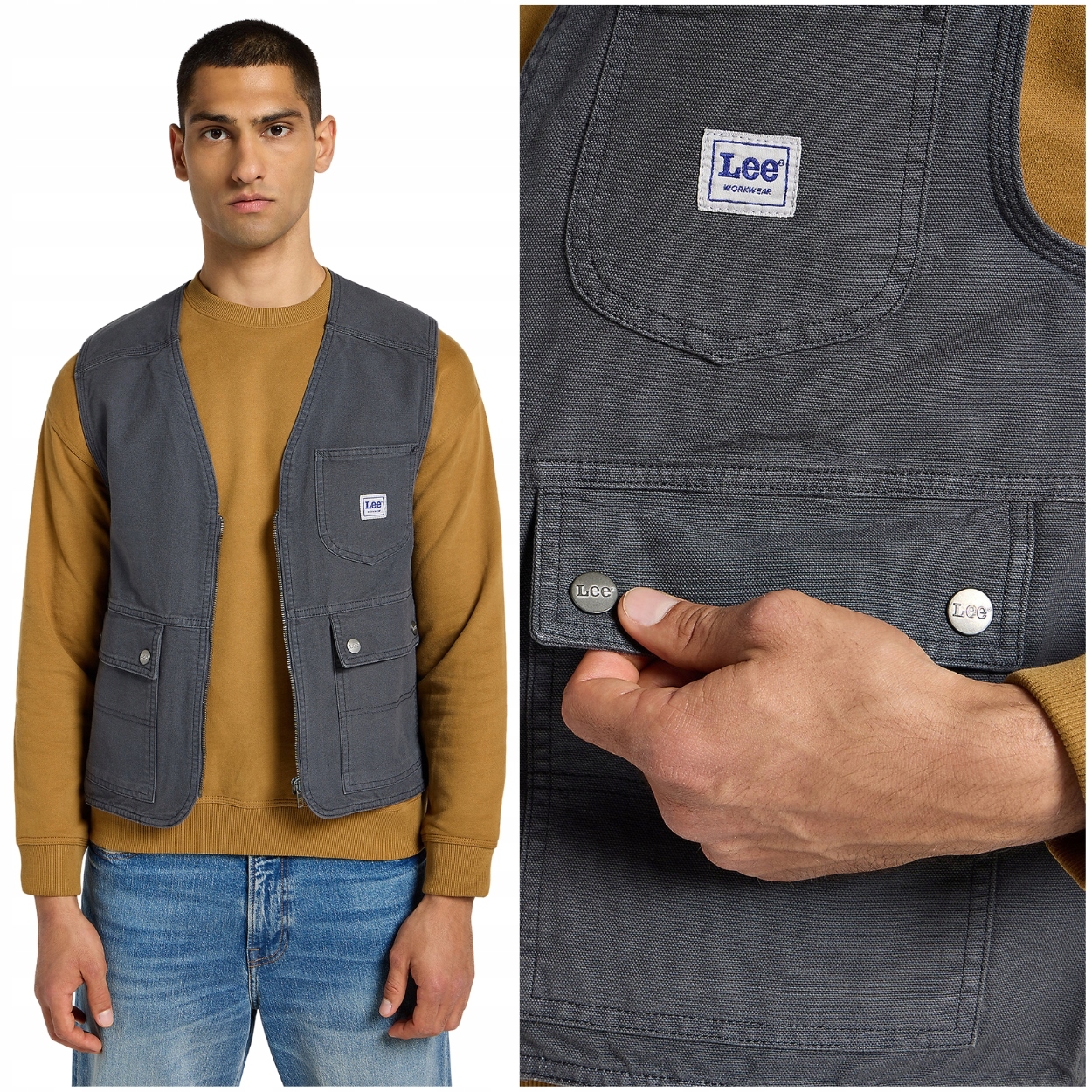 Lee Workwear Utility Vest pánská bavlněná vesta na zip 5 kapes M