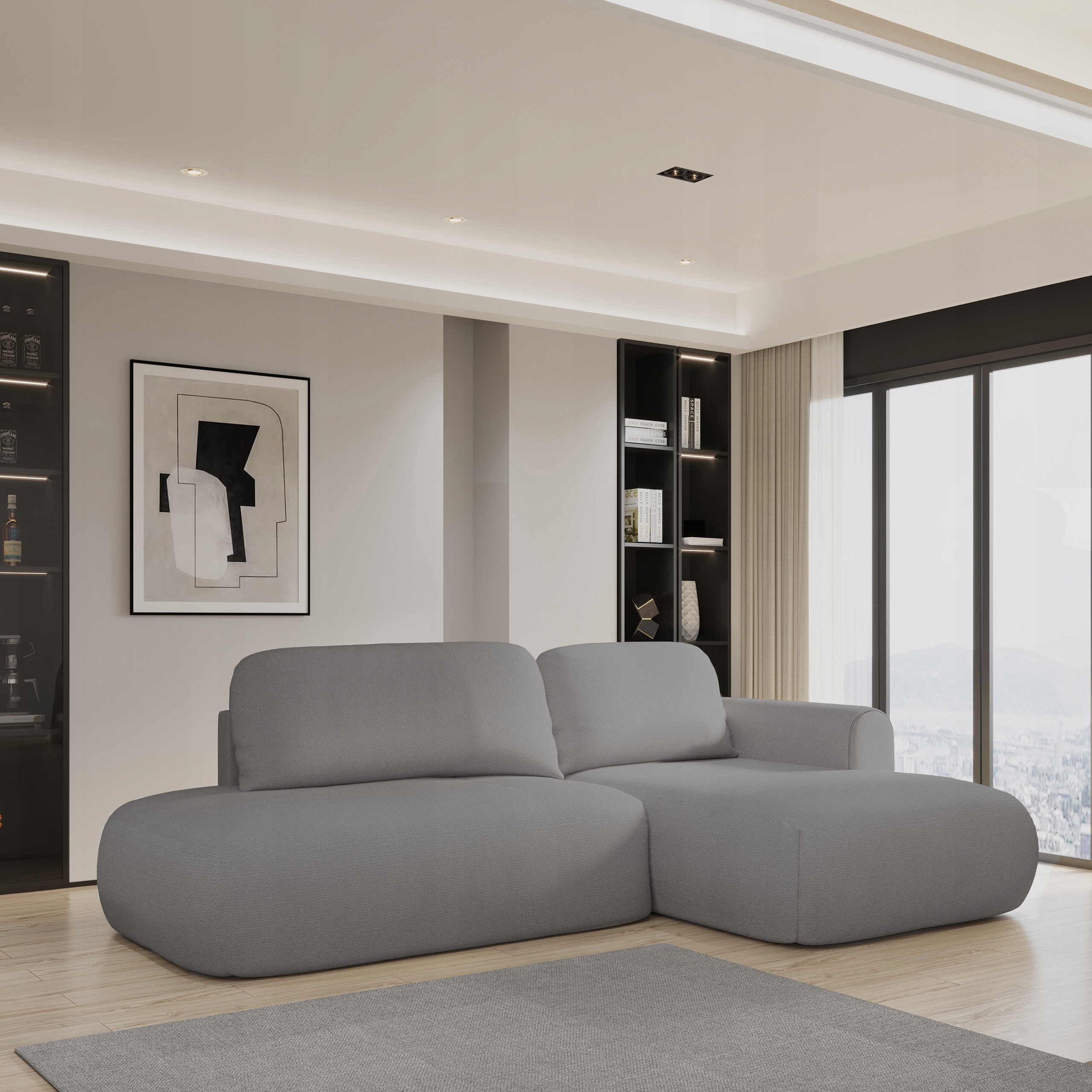 Rohová Sedací Souprava Nuvira Funkce Spaní Moderní Pletená tkanina Šedá