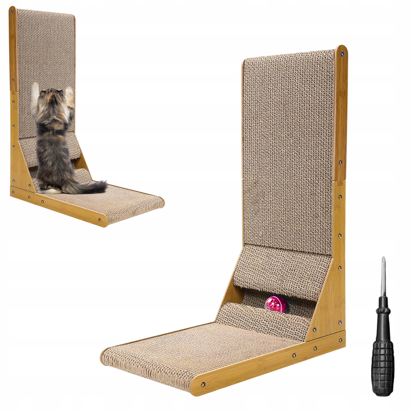 Levně Škrabadlo Pro Kočky 60 CM Podobné Stěnám A Na Podlahu S Hračkou Karton