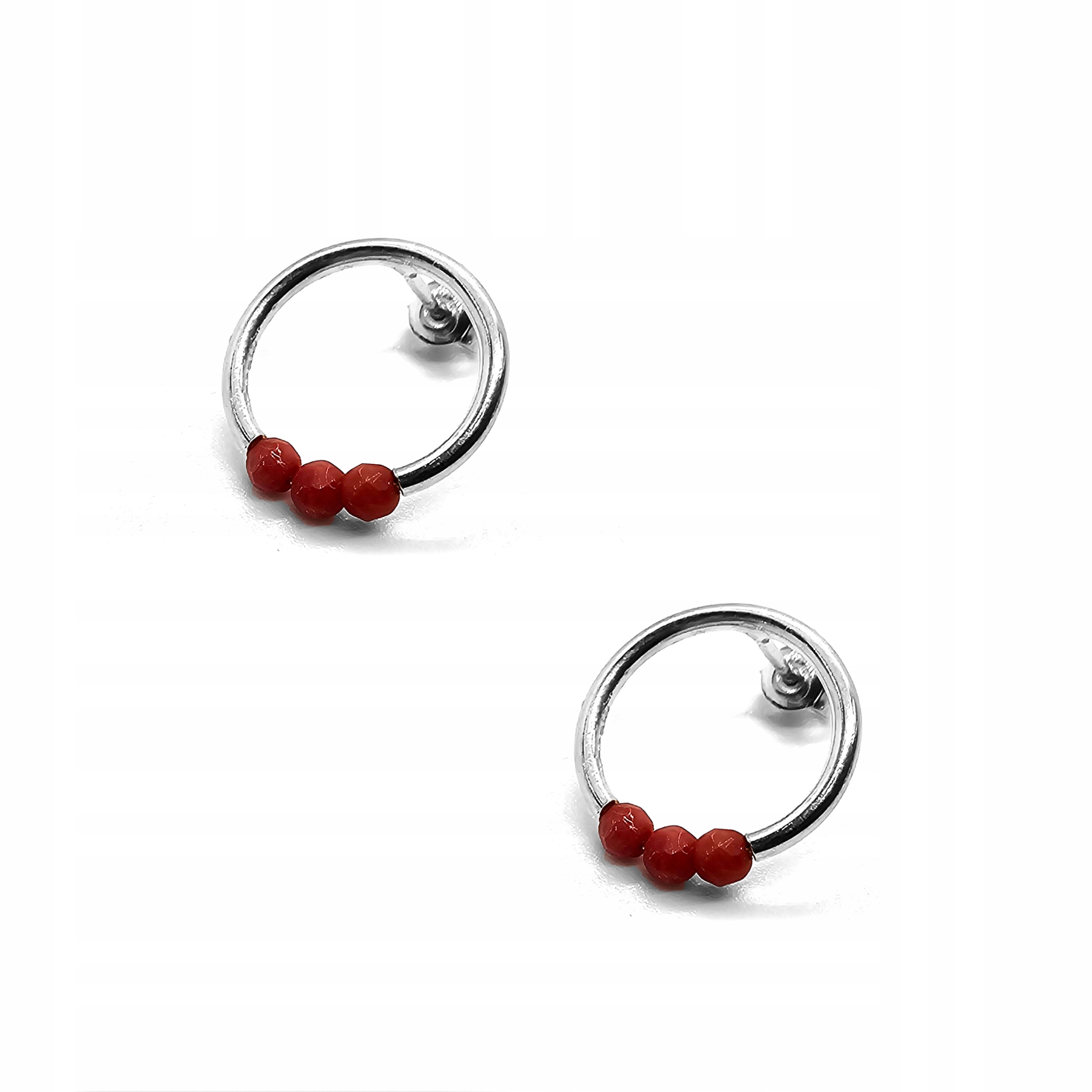 Stříbrné náušnice s korálem, 10 mm, stříbro 925