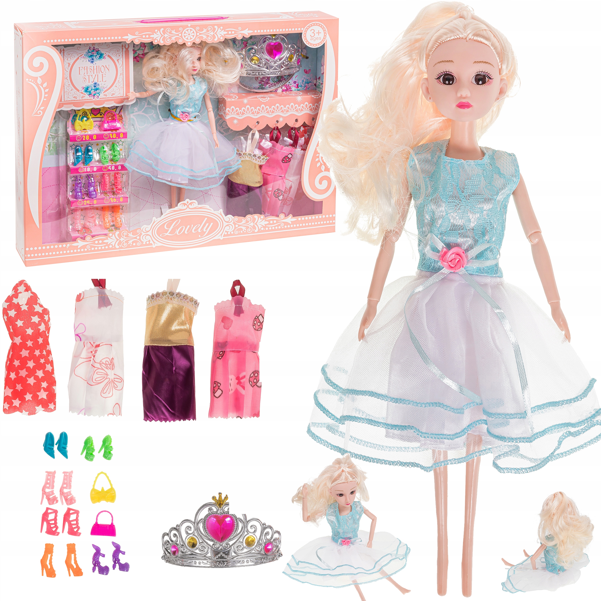 ZESTAW LALKA TOSIA SUKIENKI AKCESORIA BUTY