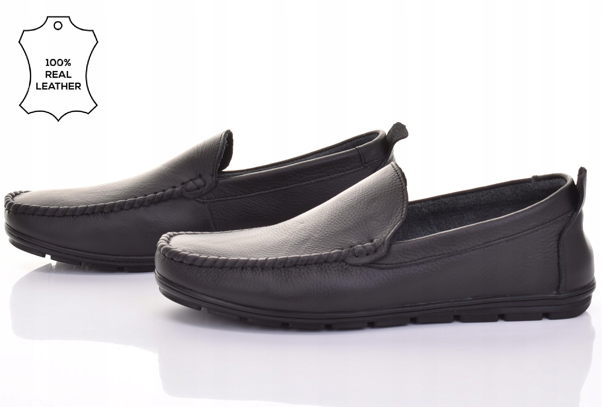 Prodyšné Pánské Nazouvací Kožené Mokasíny Casual Černé