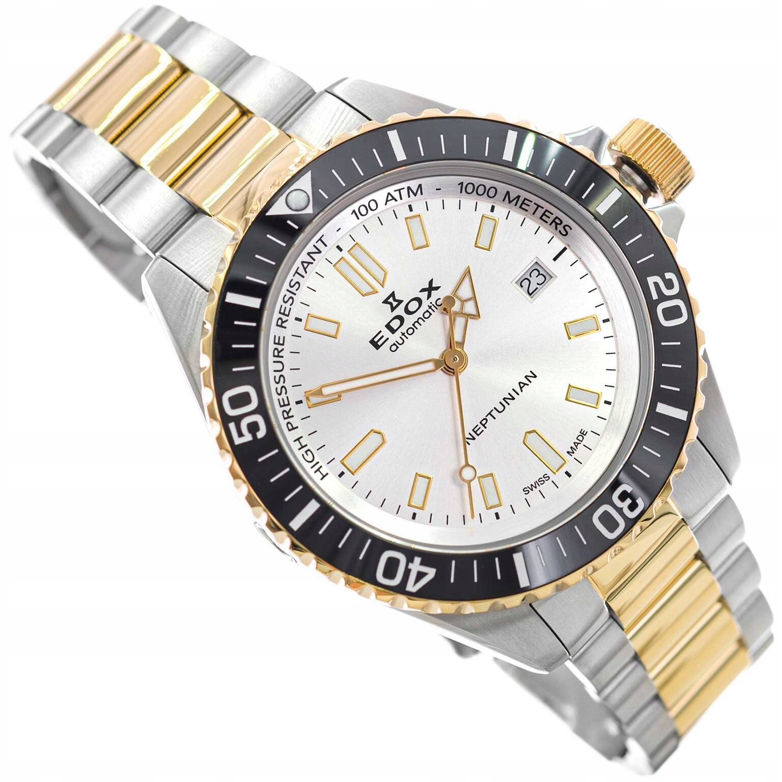 Pánské Hodinky Edox 80120 357JM Aid Neptunian Automatic Stříbrno-zlaté 100ATM
