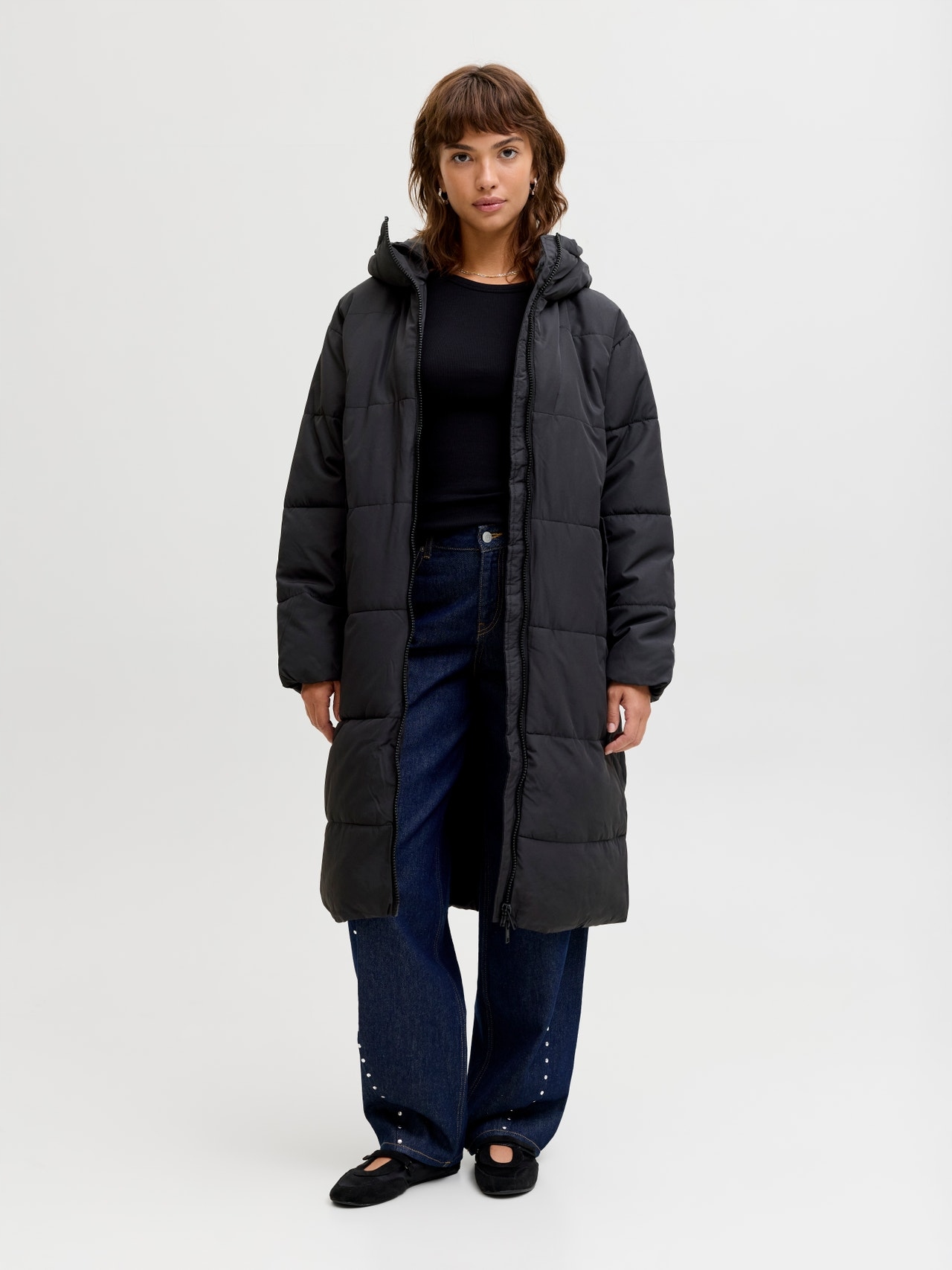 Jjxx Černá Prošívaná Bunda S Kapucí S Dlouhým Zipem 6FA