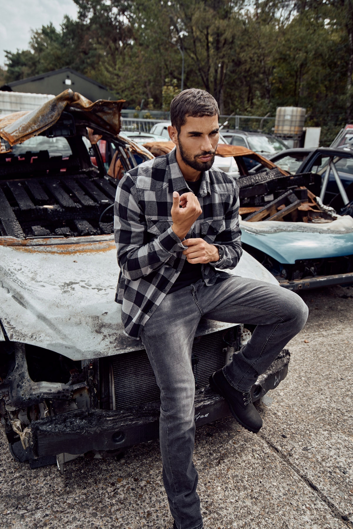 Koszula Brandit Checkshirt black/charcoal L Rękaw długi rękaw