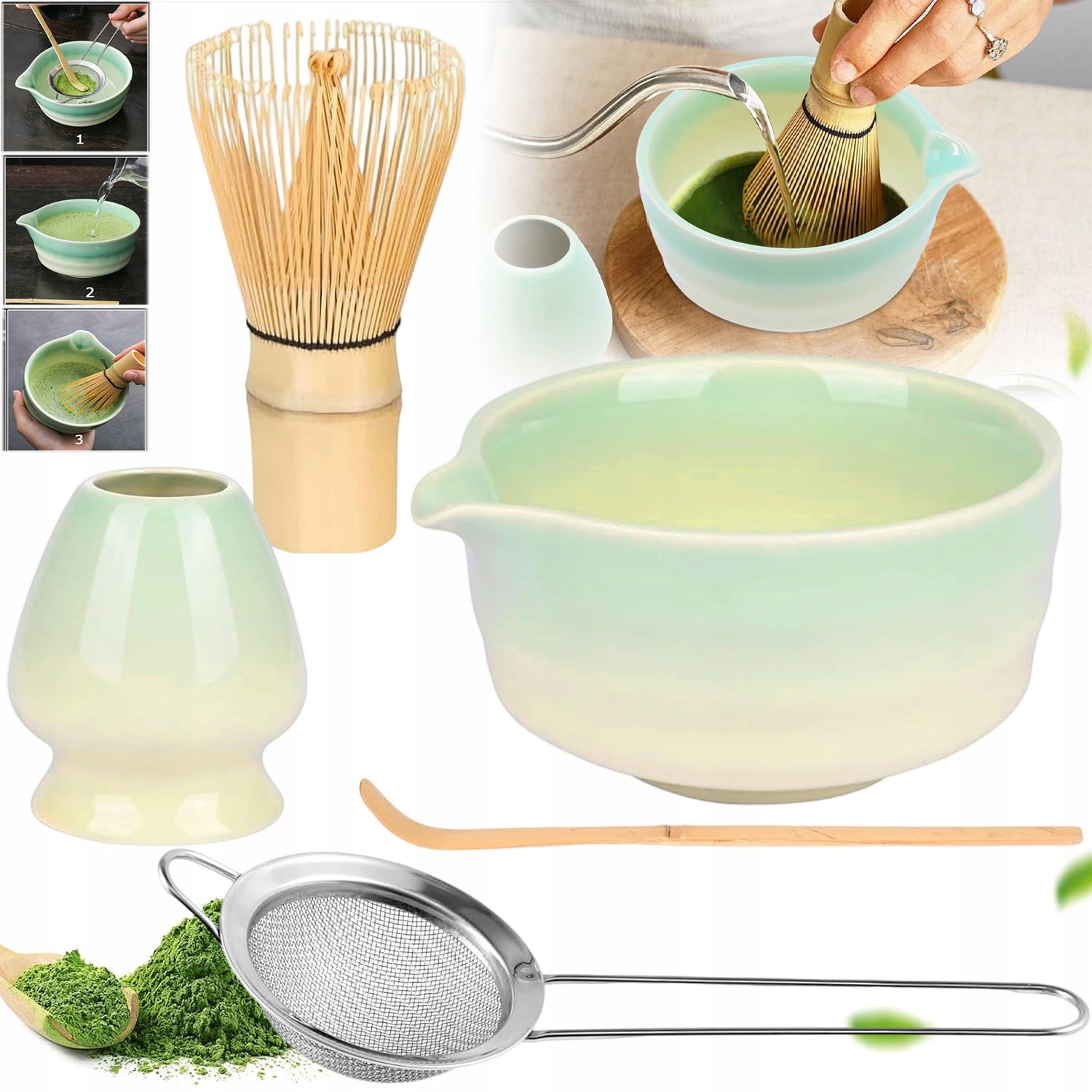 Sada Na Čaj Matcha, Nástroj Na Matchu, Odolný, S Keramickou Rukojetí