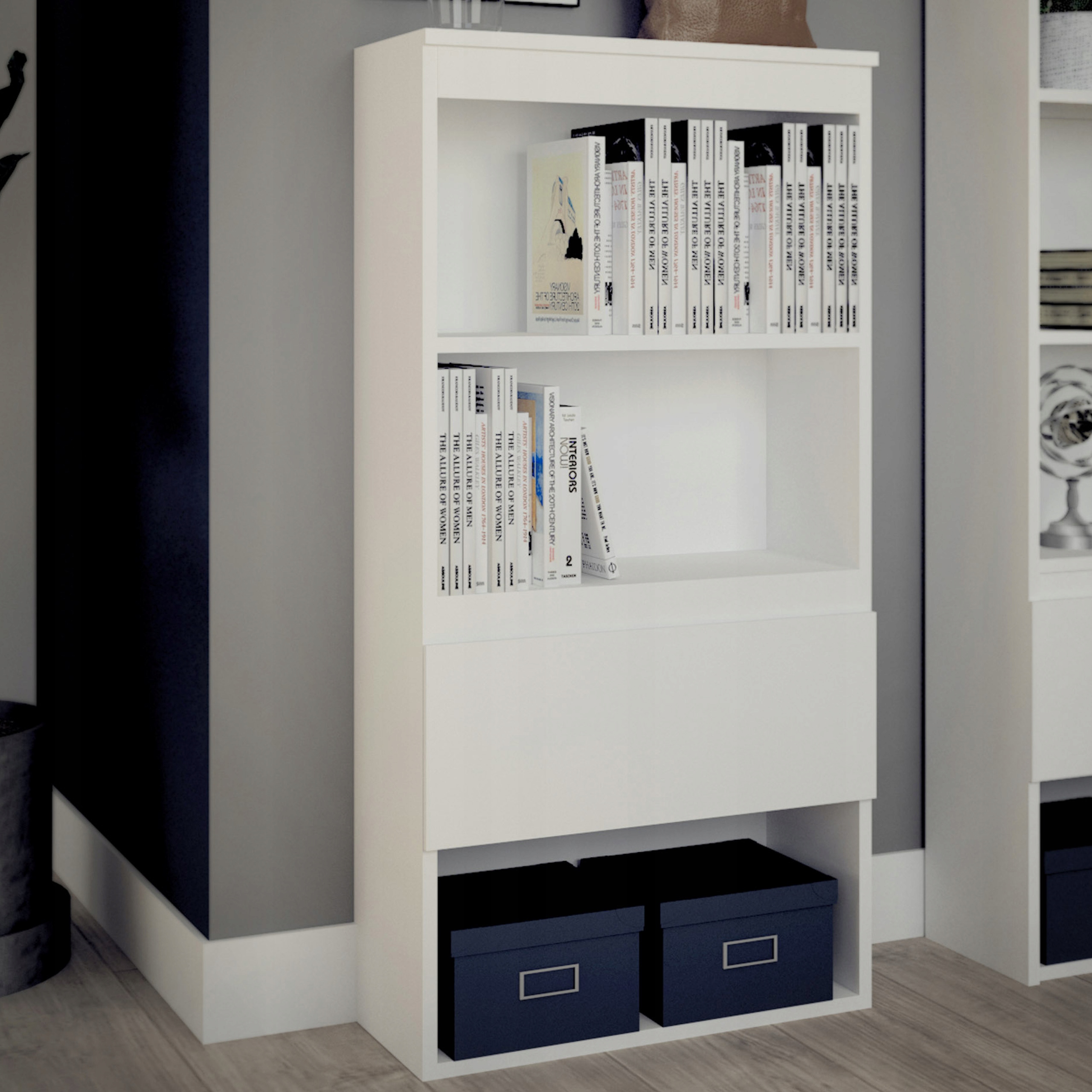 REGAŁ SYSTEMOWY Z SZUFLADĄ BIBLIOTECZKA BIAŁY MAT Wysokość mebla 120 cm