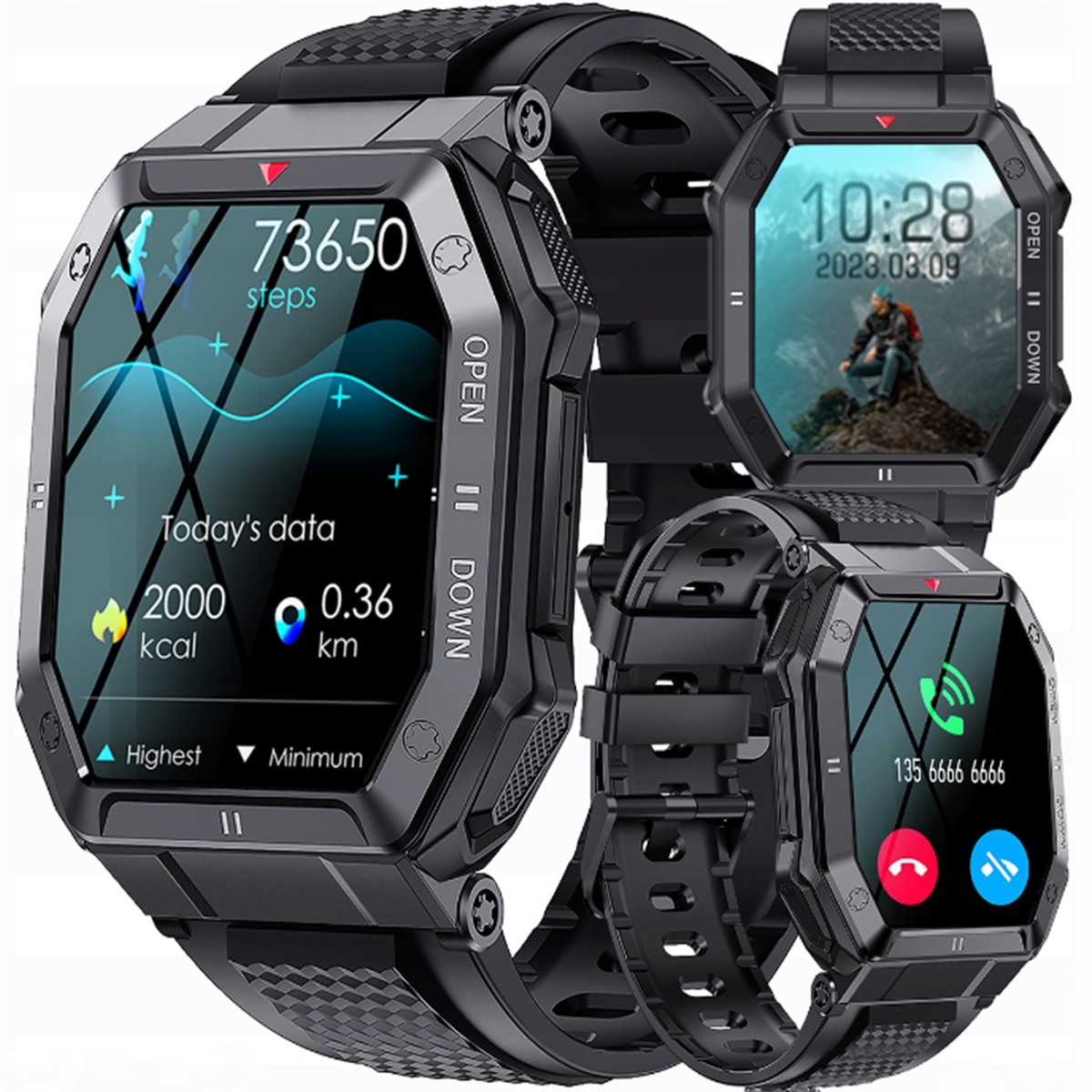 ZEGAREK MĘSKI SMART WATCH MILITARNY SPORTOWY K55
