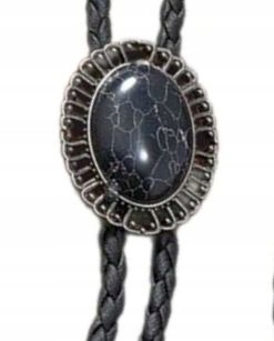 Bolo kravata western s tyrkysovým kamenem Černá pletená pravá kůže