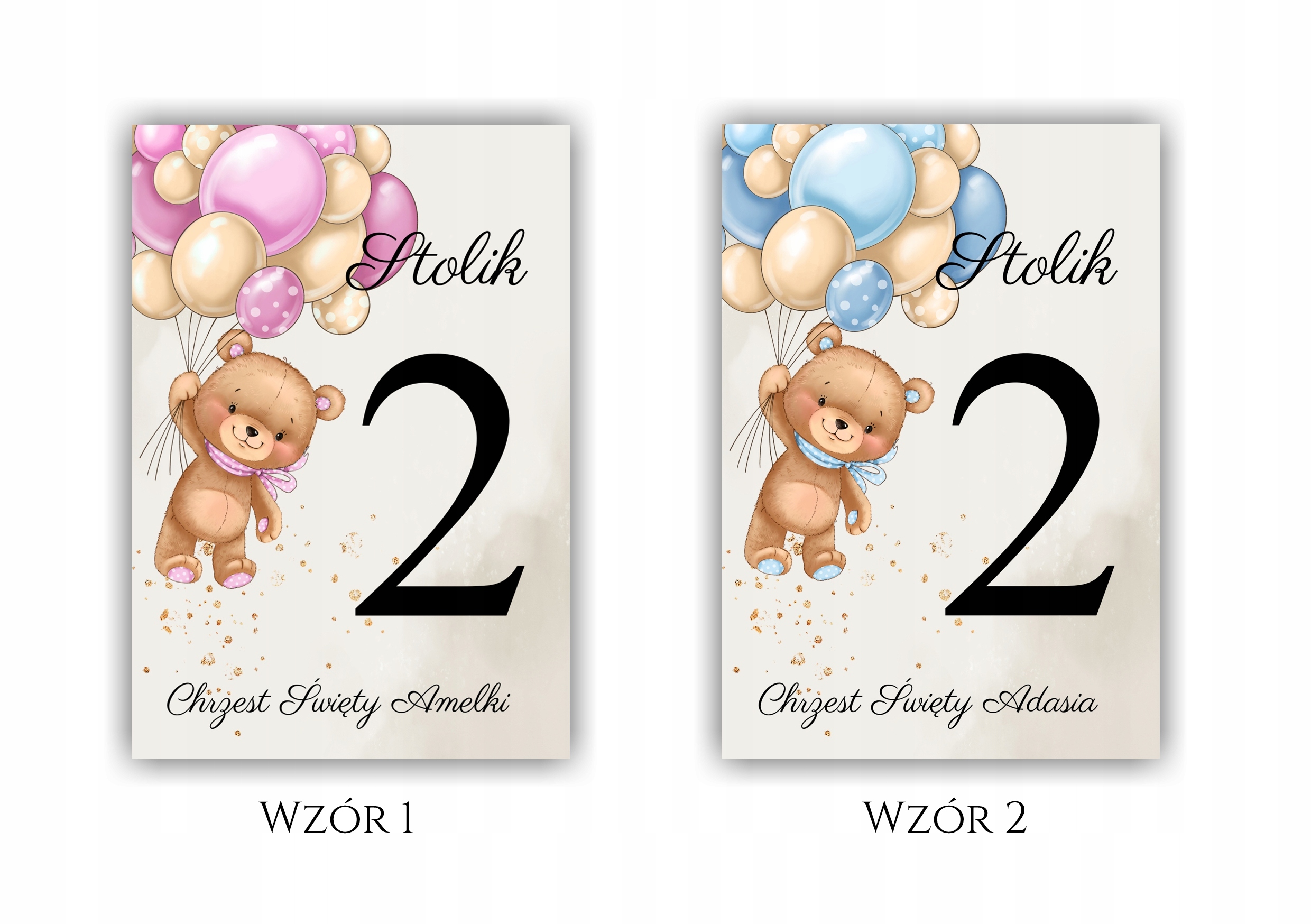 Numery stołów CHRZEST ŚWIĘTY, ROCZEK, URODZINY z misiem Marka inna