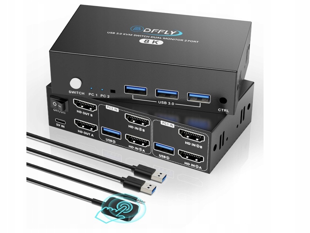Přepínač Switch Kvm 8K 60 Hz Usb 3.0 2 počítače 2 monitory