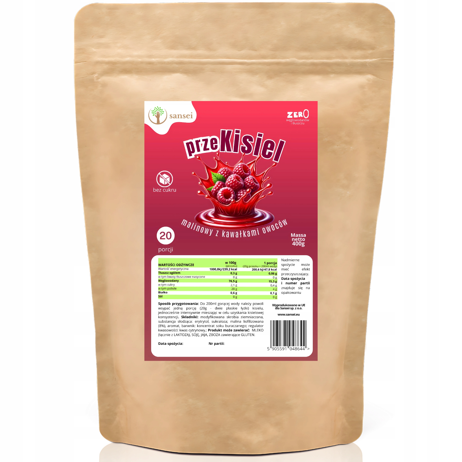 Levně 2x Kysel Bez cukru malinový s ovocem 400 g – až 10 porcí! Fit pouze 48 kcal