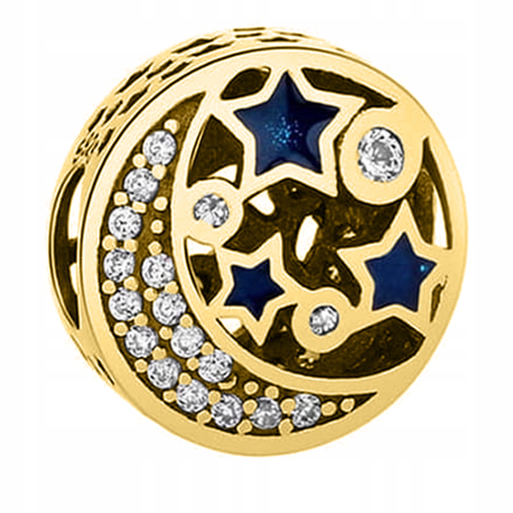 Zlatý Charms Modrý Hvězdy Měsíc s Zirkony Beads Stříbro 925