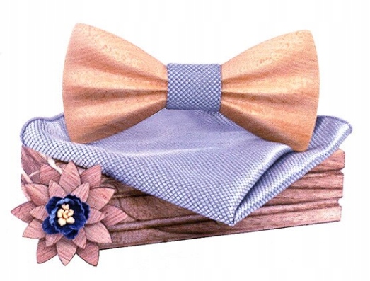 

Mucha drewniana +poszetka szara/ srebrna+PRZYPINKA