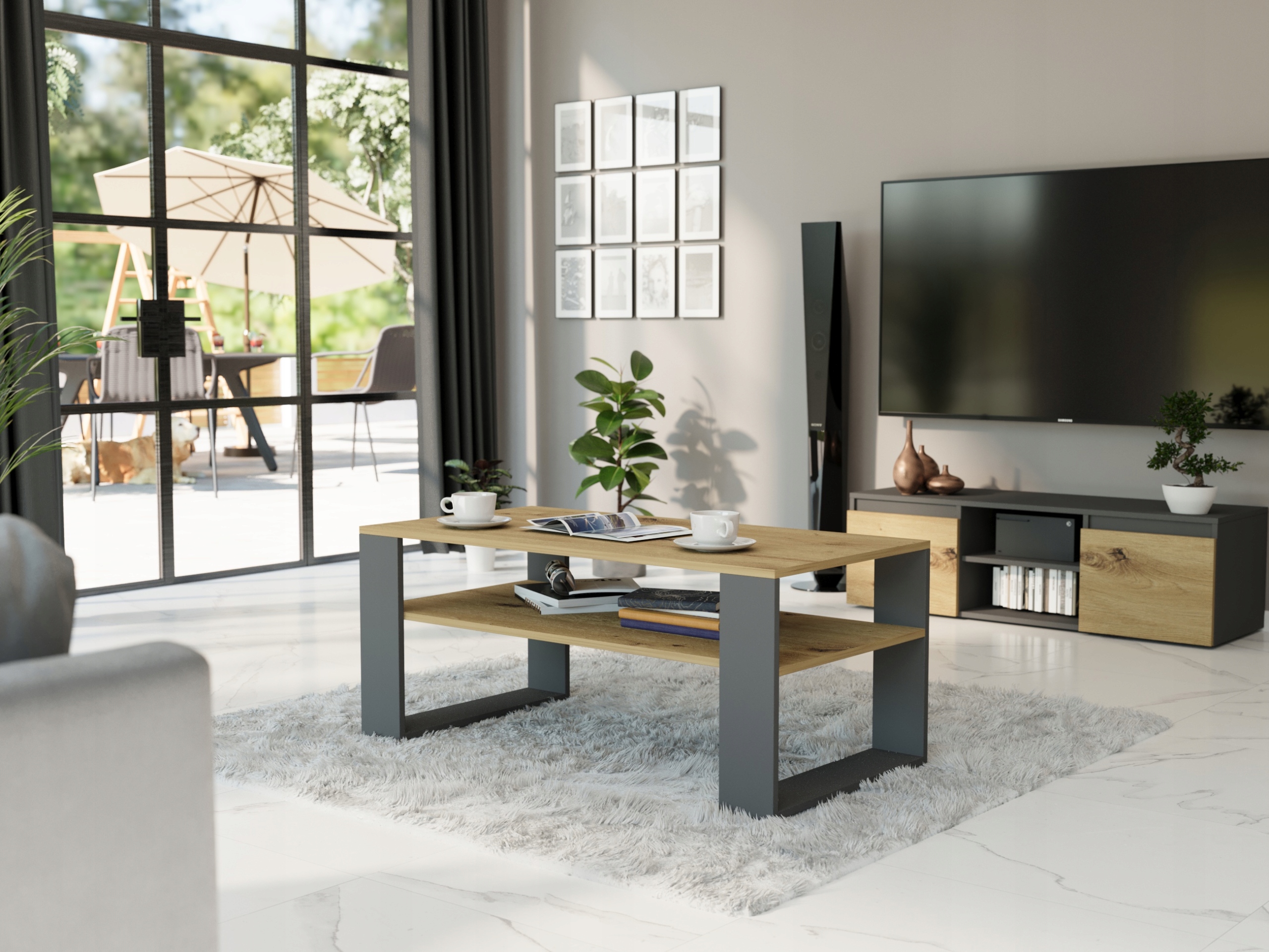 Meble Stolik kawowy ława półka 90x58x55cm PL A-5 ARTISAN MIX ANTRACYT