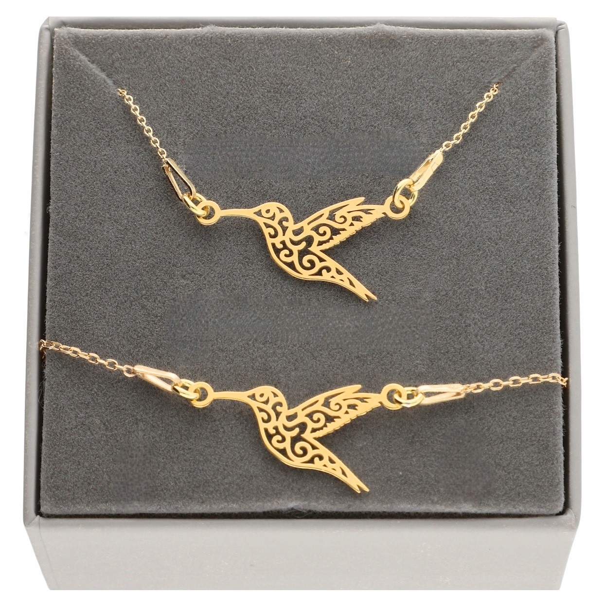 Komplet kolibřík prolamovaný náhrdelník náramek s kolibříkem stříbro 925