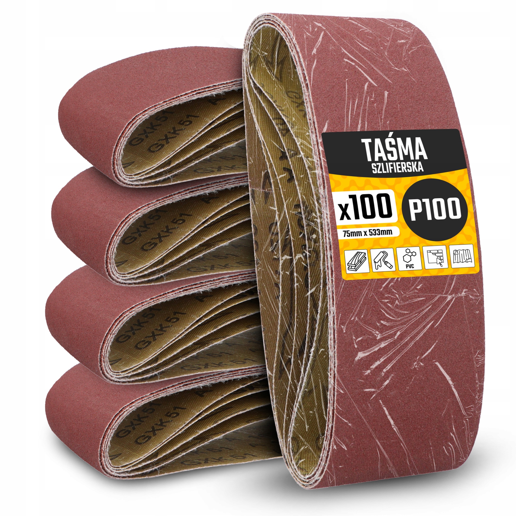 100 x Brúsna Páska 75x533 P120 Bezkoncový pás Brúsny papier Mt-t