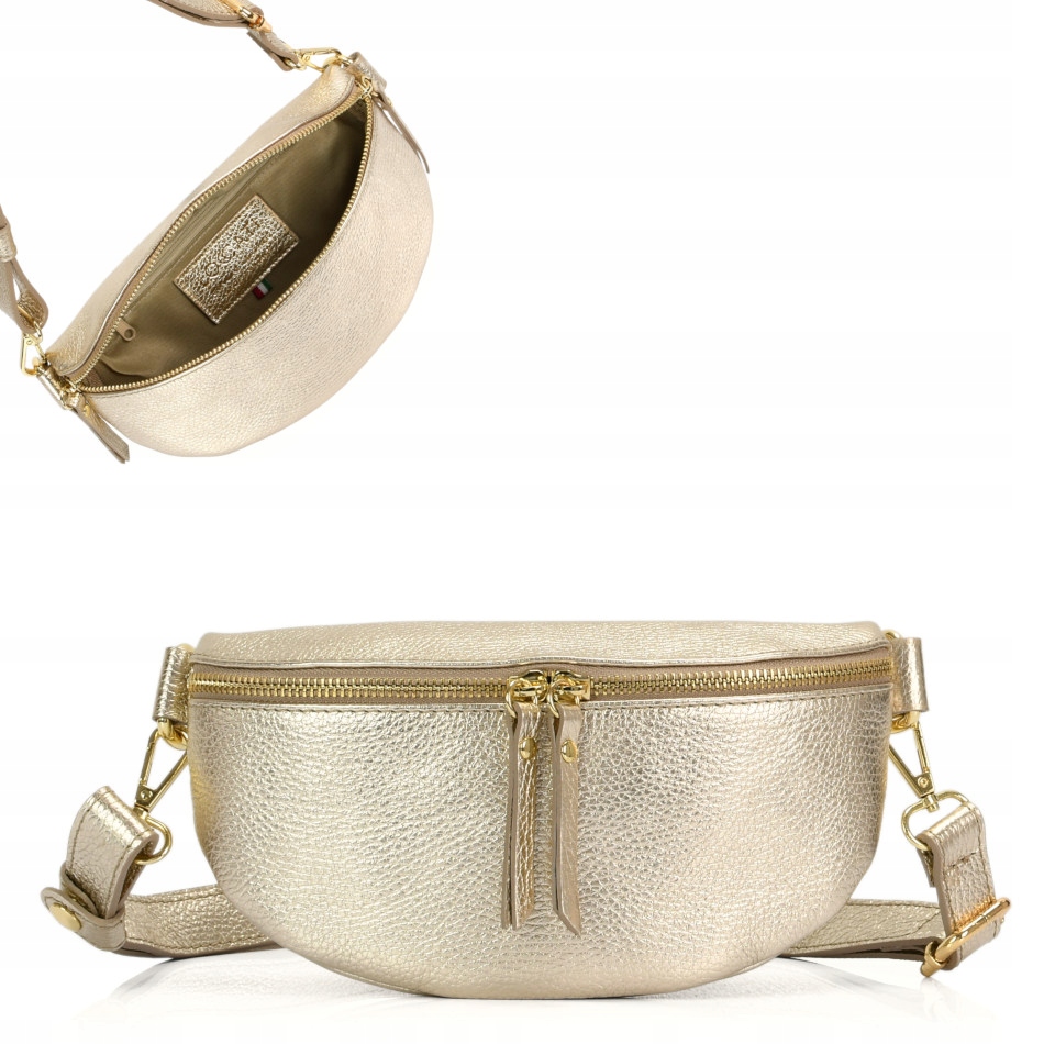 

Mała złota włoska torebka crossbody nerka skórzana