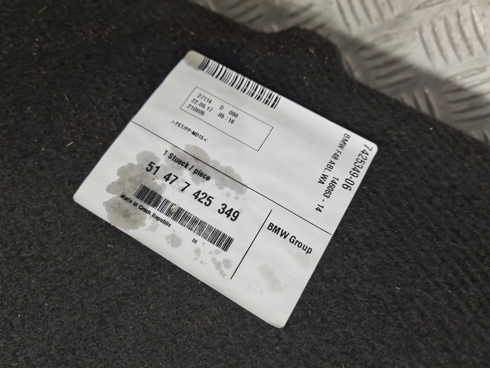 BMW X1 F48 mats passenger compartment boot 7425349
