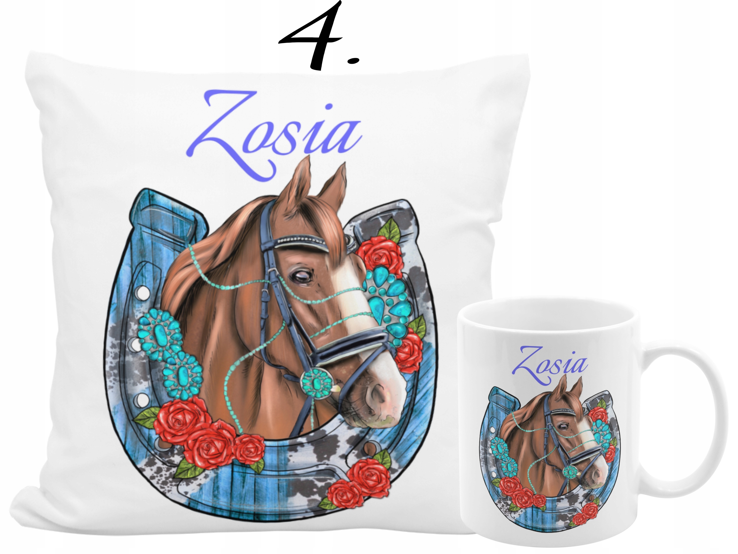 PODUSZKA KUBEK KOŃ KONIE IMIĘ TEKST NA PREZENT Materiał ceramika