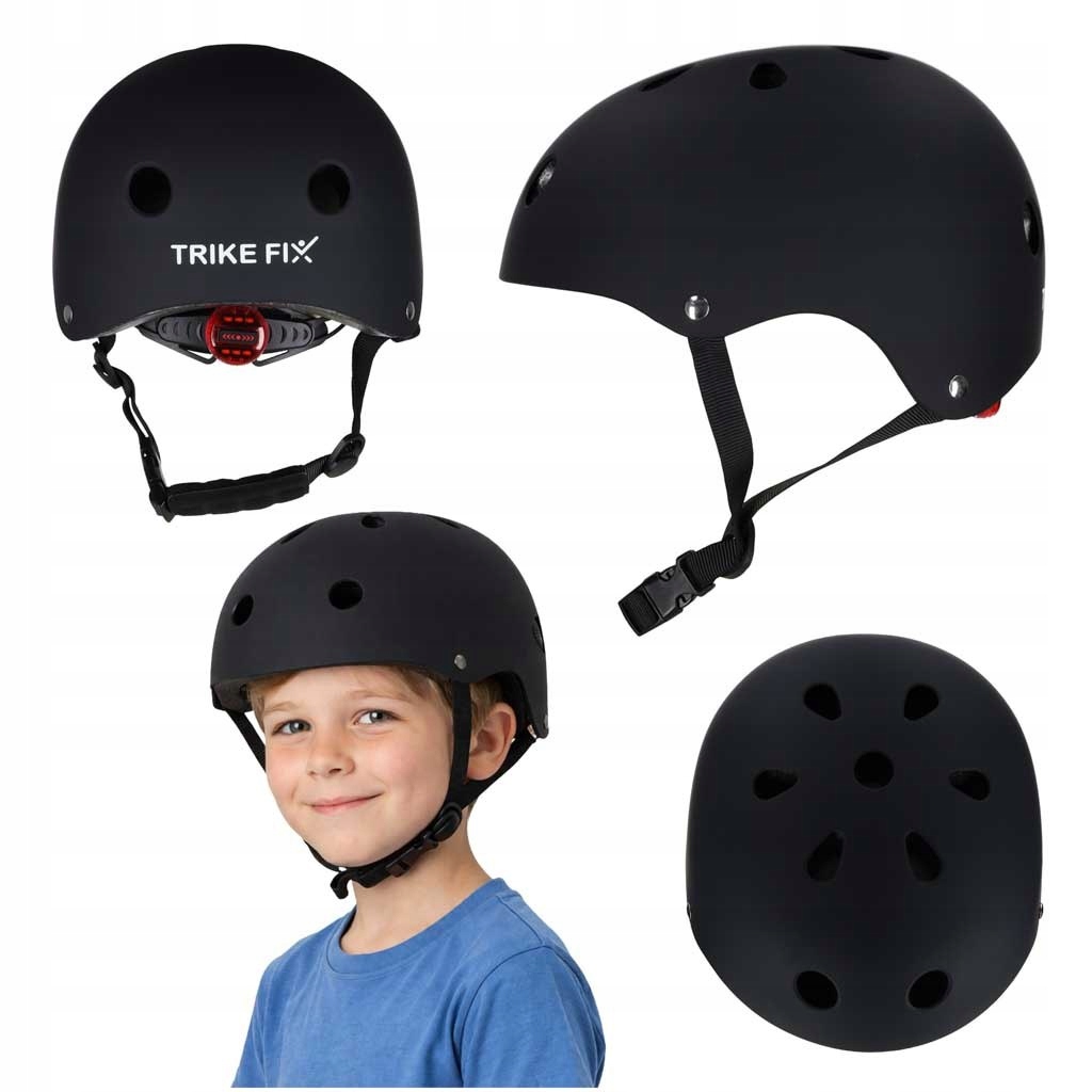 Kask rowerowy dla dziecka Trike Fix dziecięcy regulowany Led S 48-54cm czar