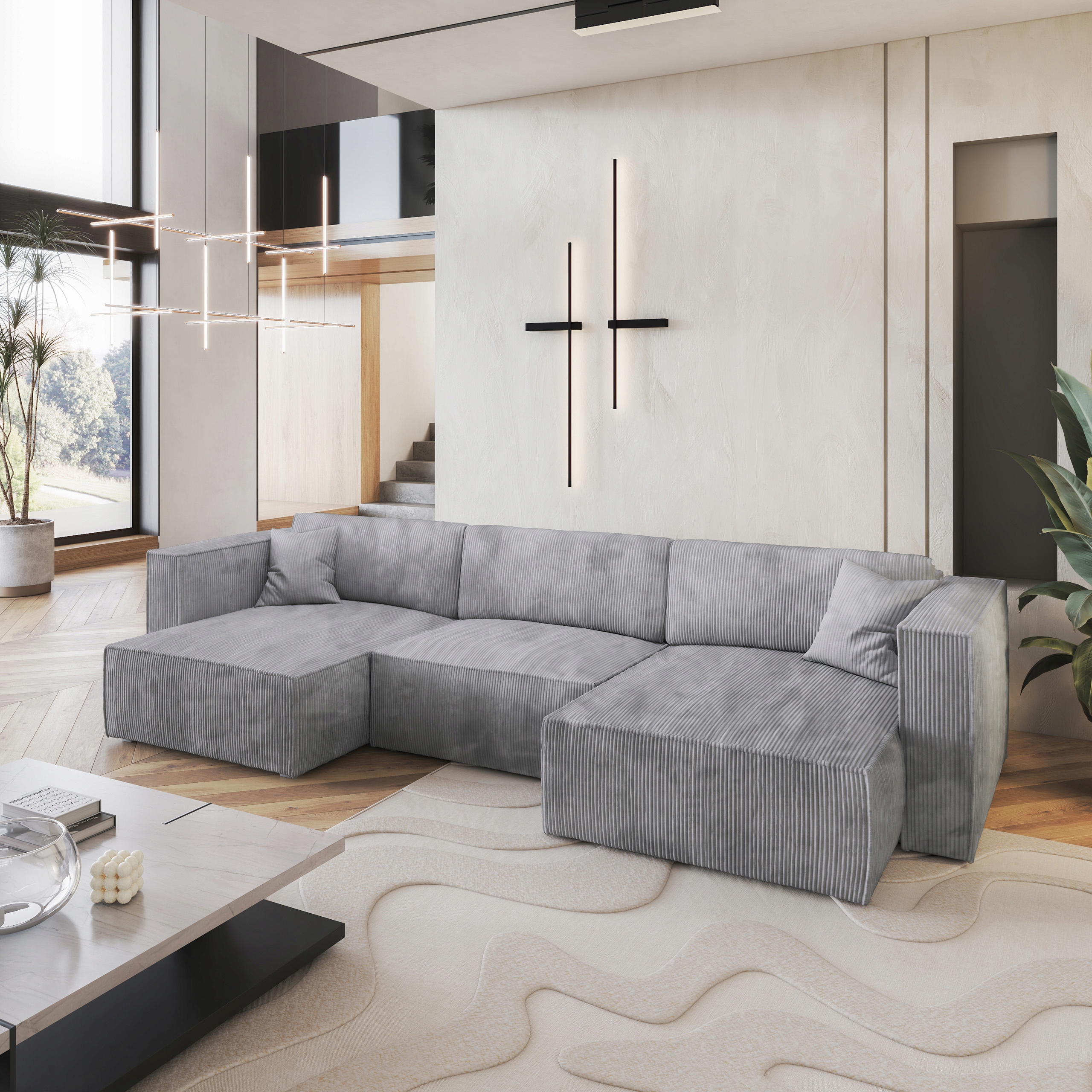 Rohová Sedací Souprava Sarmo s funkcí spaní Glamour, světle šedá