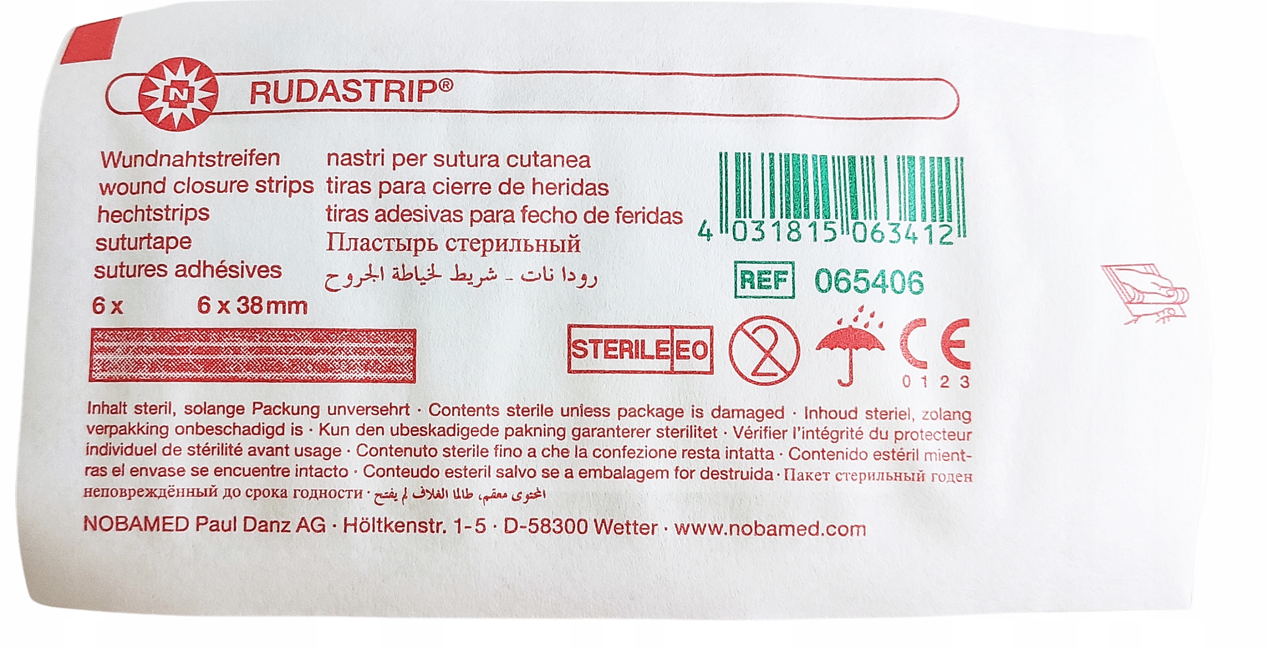 Pasek do zamykania ran ZARYS Rudastrip 6 mm x 38 mm 6 szt w opakowaniu Kod producenta 065406