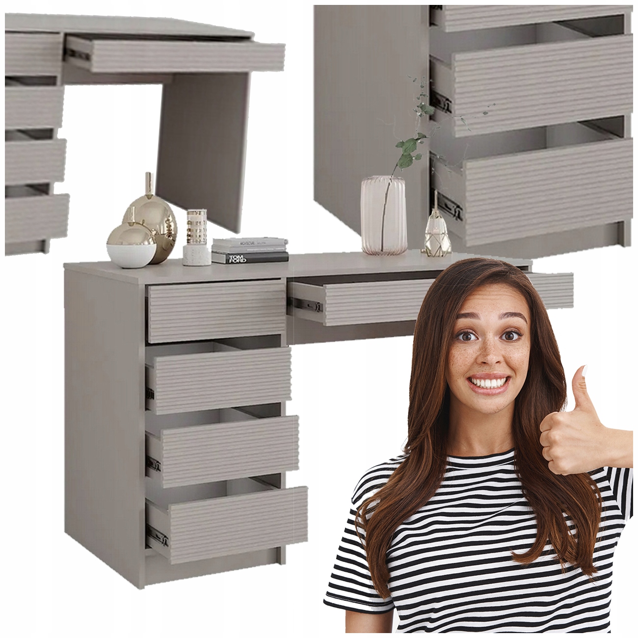 Toaletný Stolík Pre Dievčatko Kašmír 5 Zásuviek Toaletný Stolík Písací Stôl