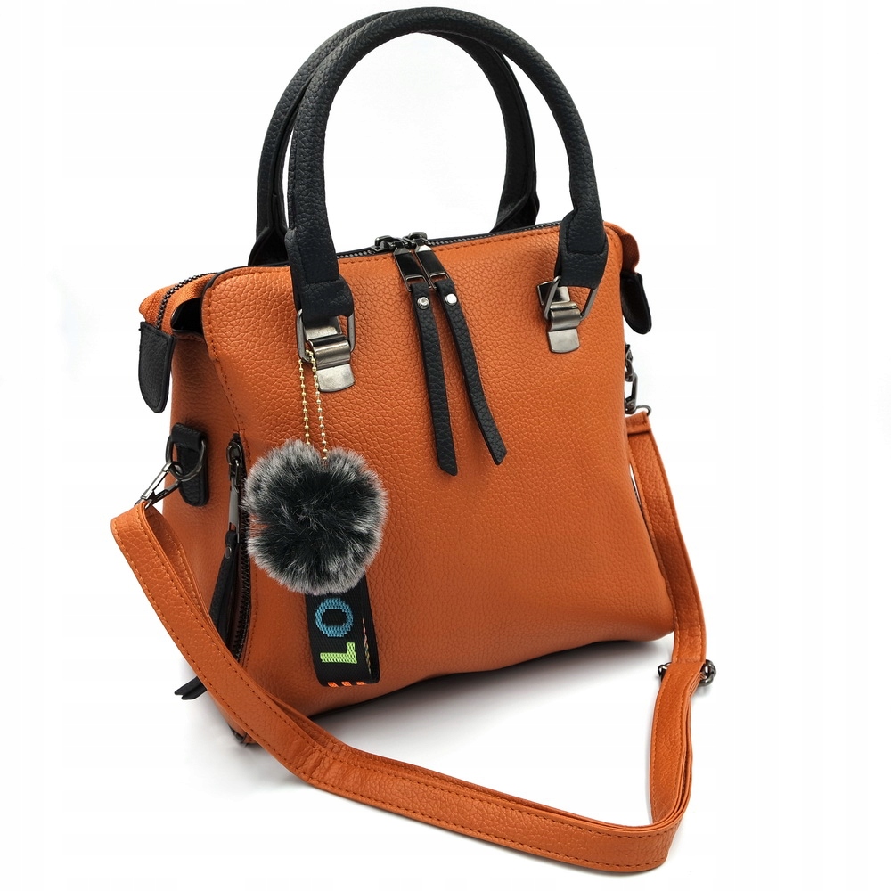 Torebka Brązowa Kuferek Damska Brelok Pompon Do Ręki na Ramię Kod producenta L225