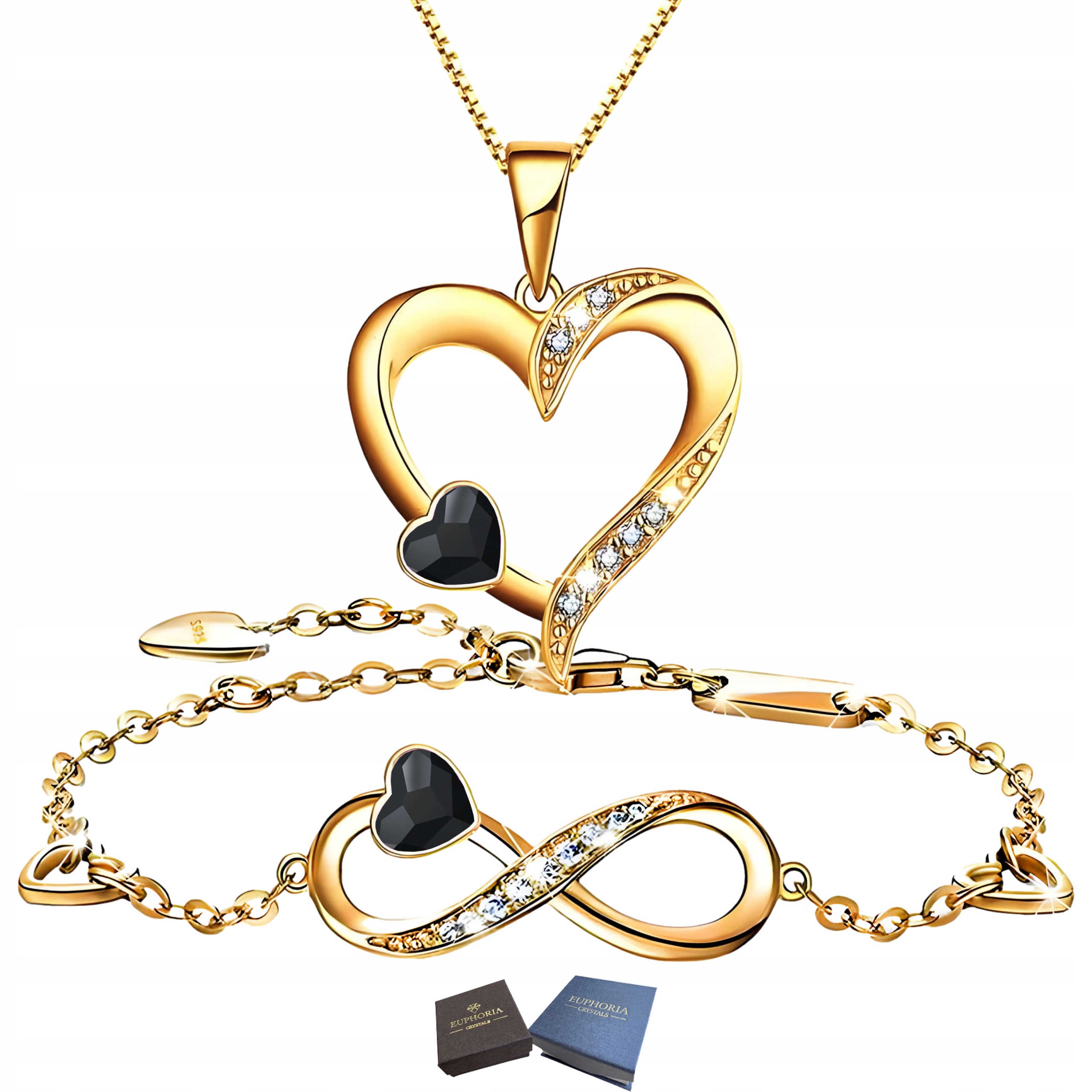 Zlatý komplet Náramek a náhrdelník Srdce Stříbro 925 jako Dárek Zirkony