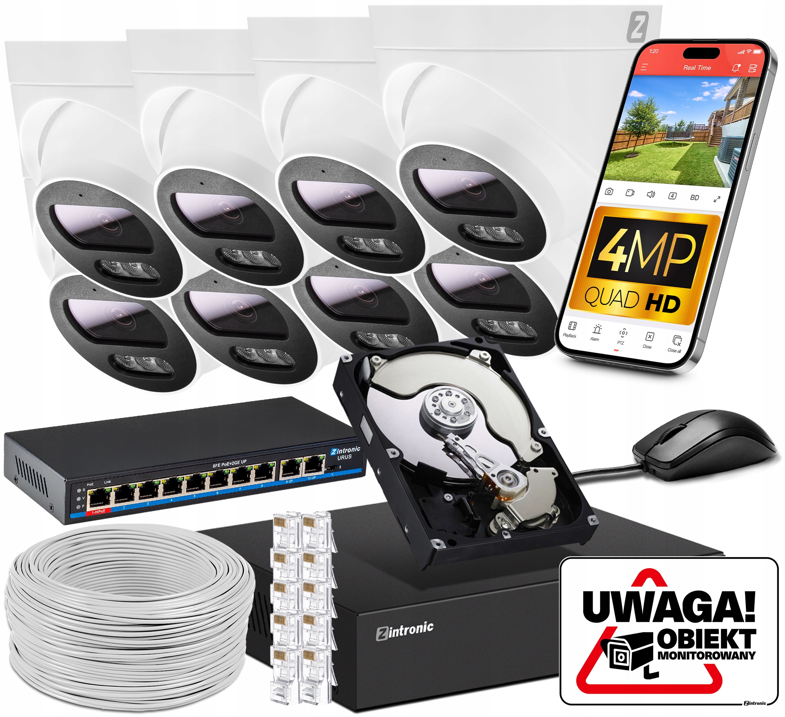 Sada na Ip Monitorovanie Poe 8 Kamera 4MPx 1TB Náhľad Aplikácia Switch