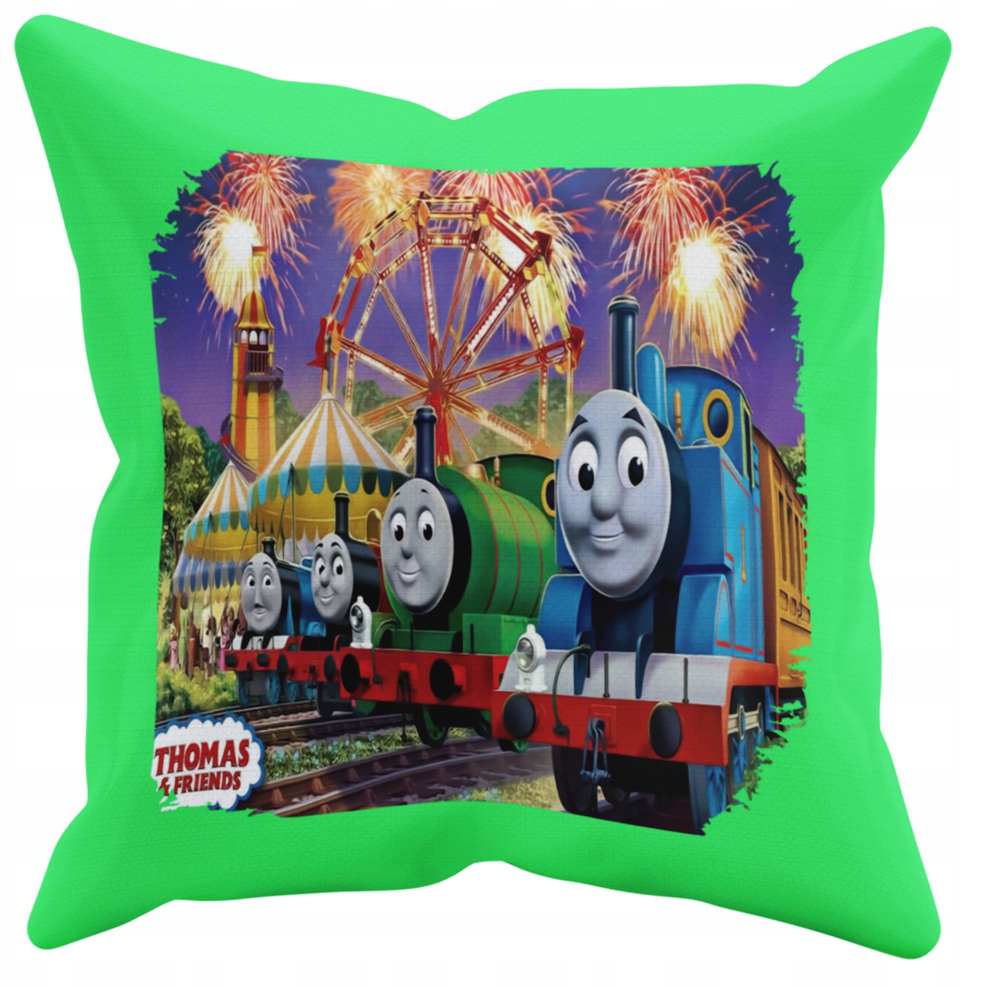 POSZEWKA NA PODUSZKĘ JAŚKA DO PRZEDSZKOLA TOMEK I PRZYJACIELE + IMIĘ GRATIS Kolor dominujący odcienie zieleni